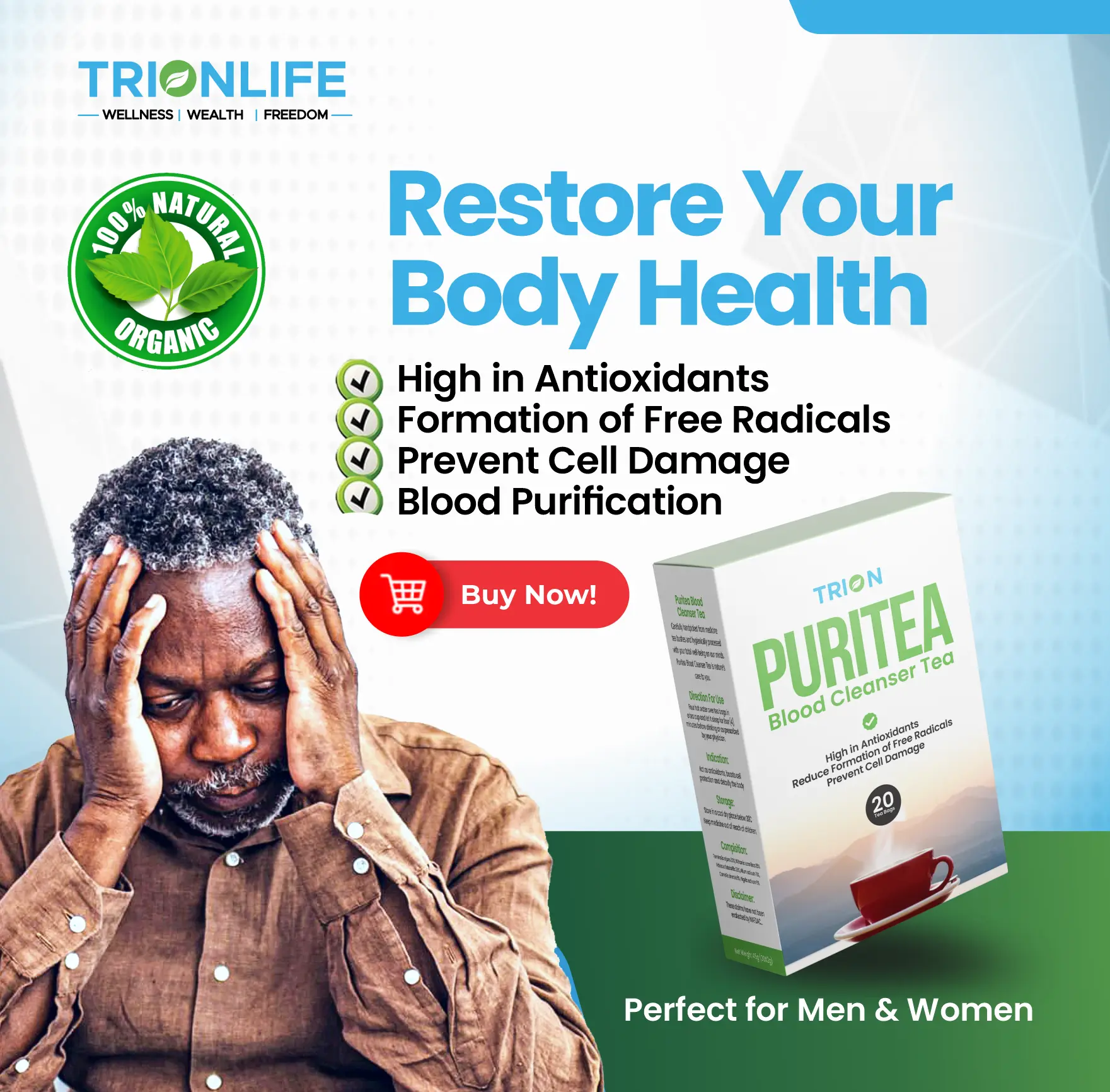Stressed and fatigued person suffering from toxic blood channels